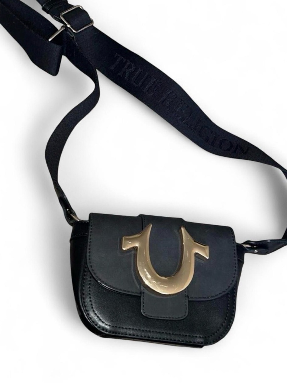 True Religion Women's Crossbody Bag, Mini Flap Adjustable Shoulder Black